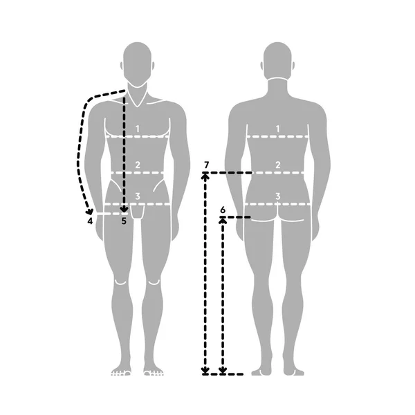 Mužský měřicí diagram. Uskutečňování ilustrace měření. — Stockový vektor