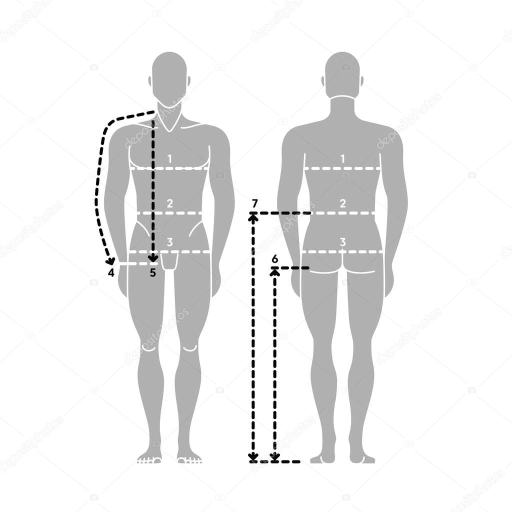 Man body measurement chart. Taking Measurement illustration.