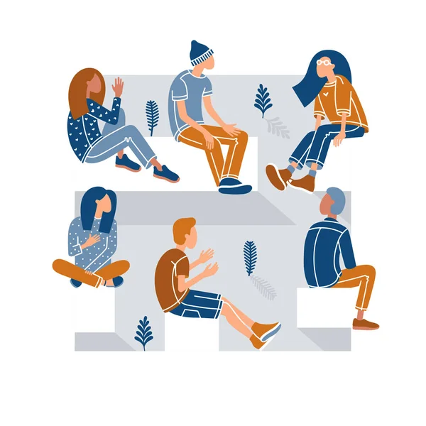 Люди, сидящие в кругу во время вектора встречи — стоковый вектор