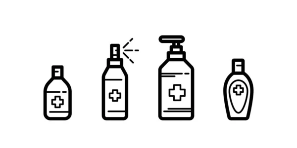 Set hand sanitizer icon in line art, outline style isolated — 스톡 벡터