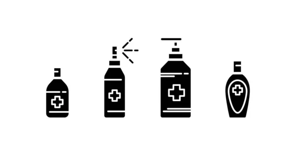 Set desinfectante de manos icono en estilo glifo aislado sobre fondo blanco — Archivo Imágenes Vectoriales