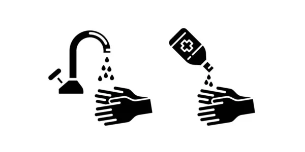 Hand ontsmettingsmiddel en hand wassen icoon Glyph stijl geïsoleerd op witte achtergrond — Stockvector