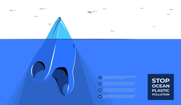 Plastik torba buzdağı okyanus kirliliği taşıyıcı pankartı. — Stok Vektör