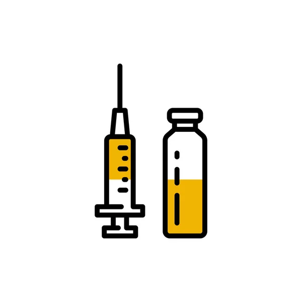 Set icône de la seringue et du flacon, ampoules avec le vaccin — Image vectorielle