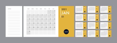 Takvim 2021 şablon planlayıcı vektör günlüğü minimalist tarzda