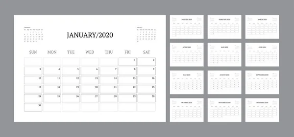 Takvim 2020 şablon planlayıcı vektör günlüğü minimalist tarzda — Stok Vektör