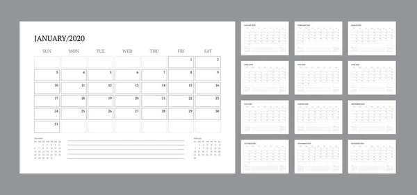 Kalender 2021 Jahresvorlage Tagesplaner in diesem minimalistischen — Stockvektor