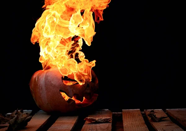 Una pericolosa zucca di Halloween molto pericolosa, con uno sguardo severo — Foto Stock