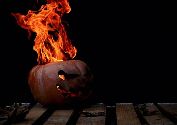 En mycket farligt farligt Halloween pumpa, med en sträng blick — Stockfoto