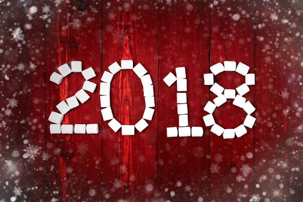 Composição de Natal, conceito de Ano Novo. Marchmelow em forma de uma inscrição 2018 , — Fotografia de Stock