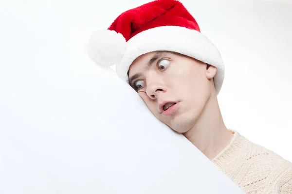 Christmas selling, new year discounts and poster. Surprised Man — Stock Photo, Image