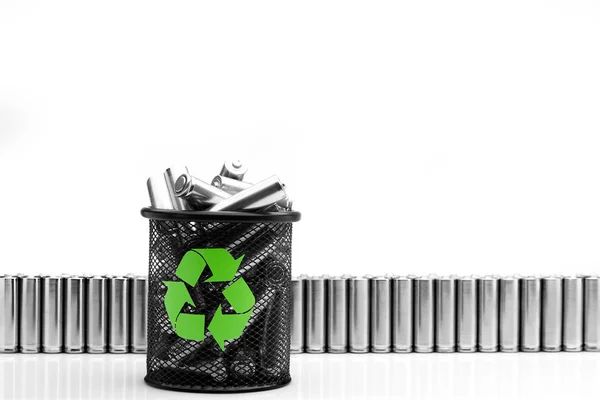 Ecology recycling concept, nature energy, used or new battery on — Stock Photo, Image