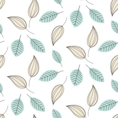 Doodle yaprakları sorunsuz vektör desen.