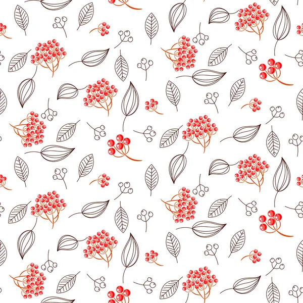 Rowan and leaves seamless white vector pattern. — Stock Vector