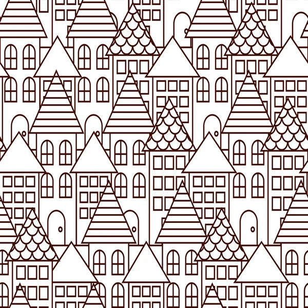 Esquema para colorear paisaje urbano patrón sin costuras . — Vector de stock