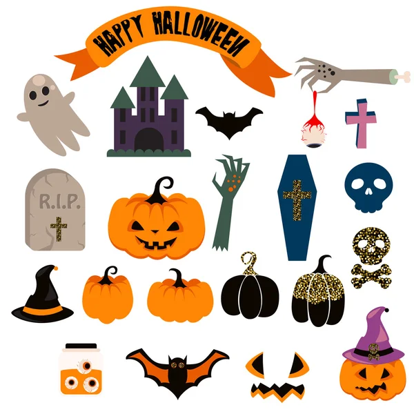 Conjunto de clipart vetorial de Halloween. Ícones assustadores de abóbora . — Vetor de Stock