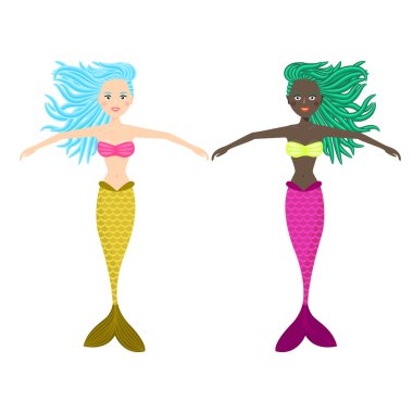 Deniz kızı şirin kız vektör çizim.