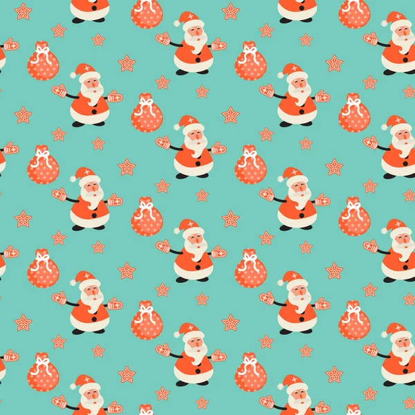 Feliz Santa Claus verde menta patrón festivo . — Vector de stock