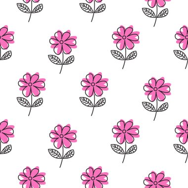 İnce çizgi Pembe çiçek vektör desen.