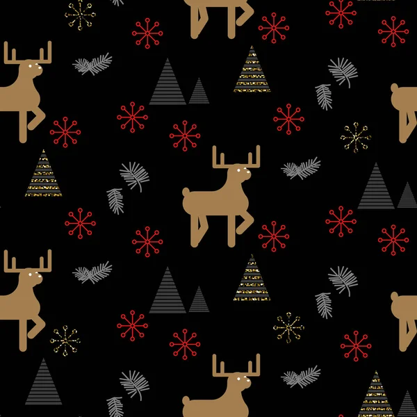 Černý a zlatý jelen v lese bezešvé pattern. — Stockový vektor