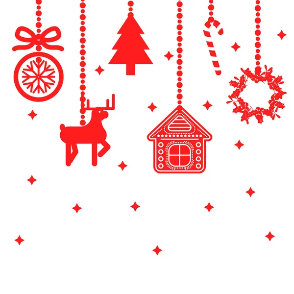 Függesztett karácsonyi játékok dekoráció vektor. — Stock Vector