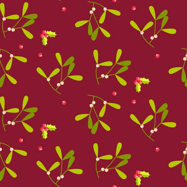Mistletoe plant seamless vector pattern. — Stock Vector