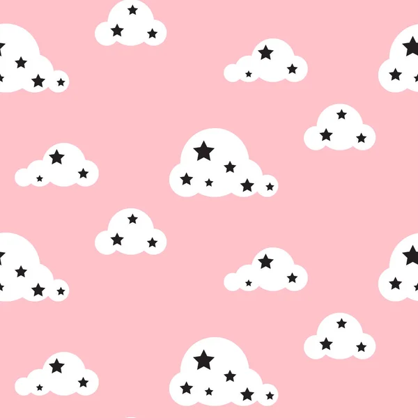 Nublado céu rosa padrão vetor sem costura . — Vetor de Stock