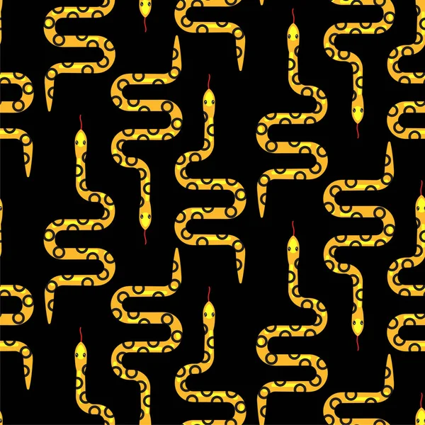 Gelbe Schlange auf schwarzem, nahtlosem Mustervektor. — Stockvektor