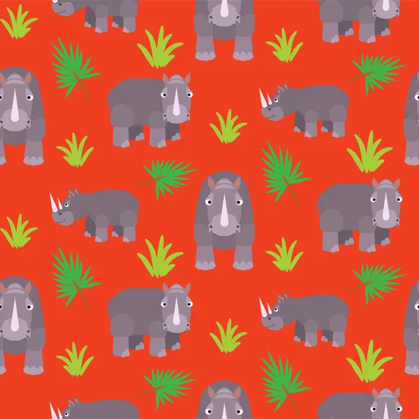 Vector de dibujos animados Rhino patrón rojo sin costuras . — Vector de stock