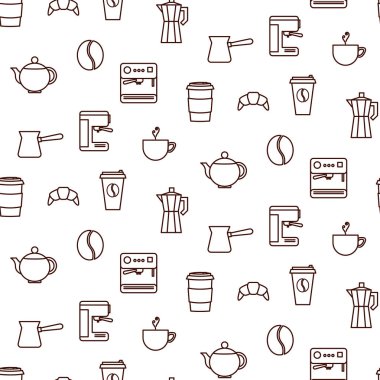 Kahve çizgi simgeler sorunsuz vektör deseni.