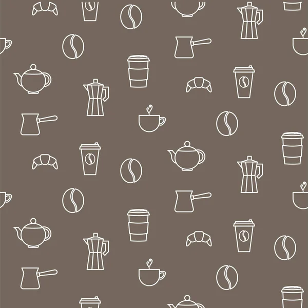 Icônes de ligne de café motif vectoriel sans couture . — Image vectorielle