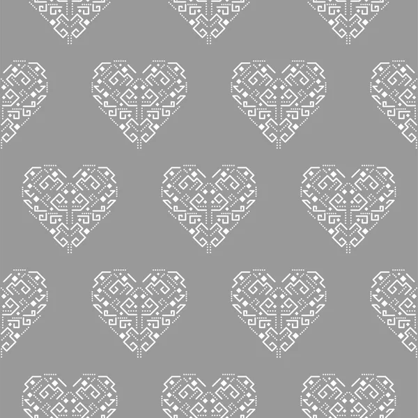 Forma de corazón tribal ornamento patrón de vector sin costuras . — Archivo Imágenes Vectoriales