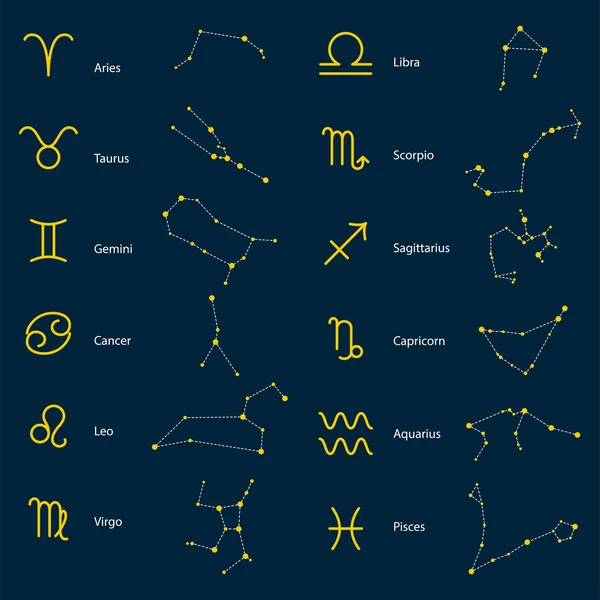 Constelaciones del zodíaco vector símbolos . — Archivo Imágenes Vectoriales