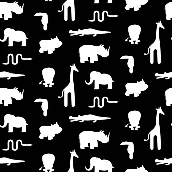 Silhouettes animales noires et blanches vecteur de motif sans couture . — Image vectorielle