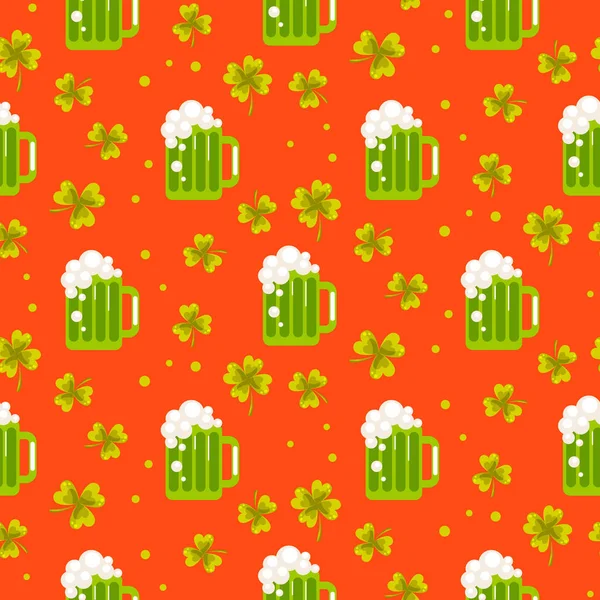 Ierse St. Patrick groene ale oranje naadloze patroon. — Stockvector