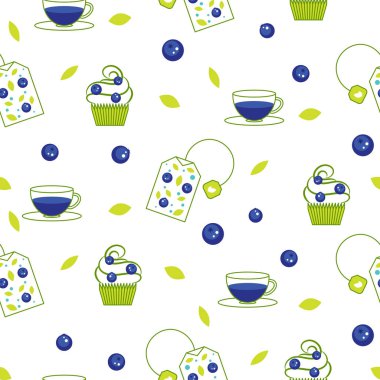 Vektör çay poşeti yaban mersini seamless modeli.