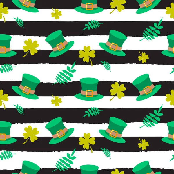 Chapéu Irlanda Saint Patrick em padrão sem costura listrado . —  Vetores de Stock