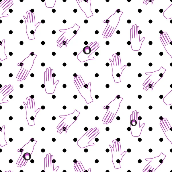 Hipster outline hands vector seamless polka dot pattern. — Stock Vector