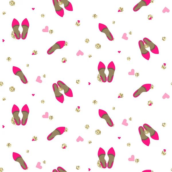 세련 된 소녀 핑크 펌프 패션 완벽 한 패턴. — 스톡 벡터