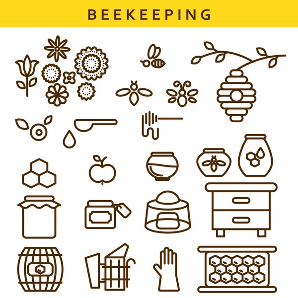 Bienenzucht Vektor Line Icon gesetzt. — Stockvektor