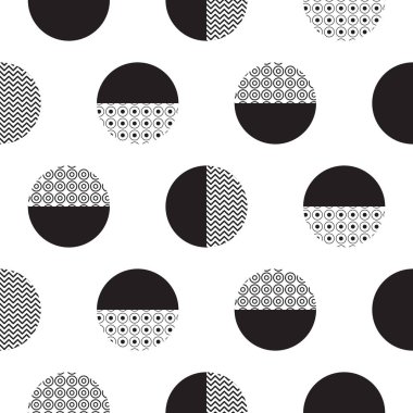 Geometrik siyah ve beyaz noktalı daireler minimalist desen.