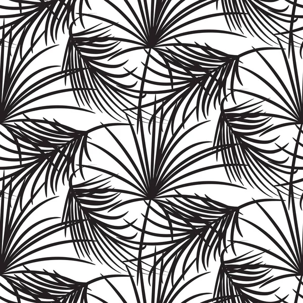 Silueta negro palmera hojas patrón de vectores sin costura . — Vector de stock