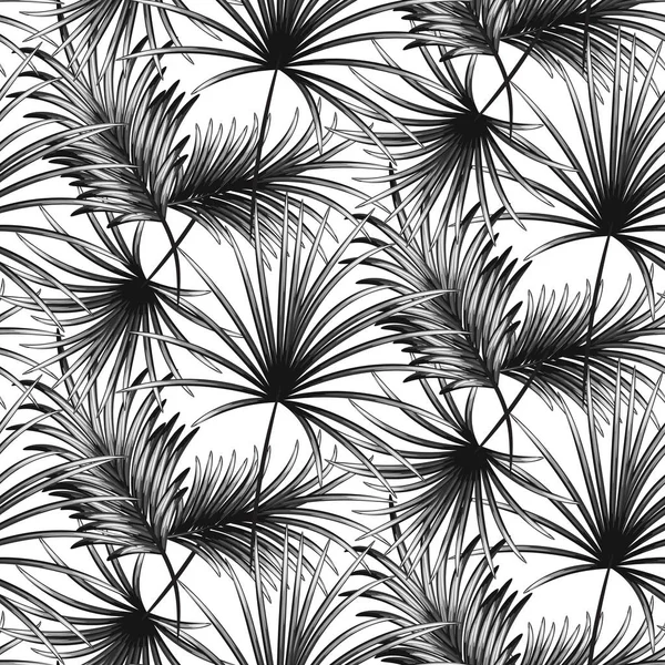 Escala de grises hojas de palma patrón de vectores sin costuras . — Vector de stock