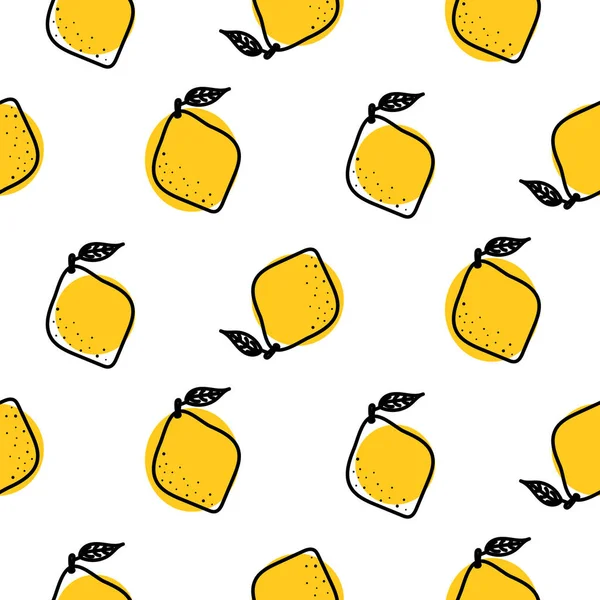 Gele citroen met bladeren vector naadloze patroon. — Stockvector