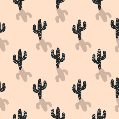 Kaktüs bitki vektör seamless modeli. Karikatür allık rengi çöl kumaş baskı.