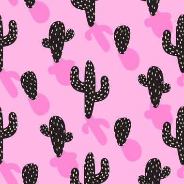 Kaktüs bitki pembe Dikişsiz desen vektör. Karikatür çöl kumaş baskı.
