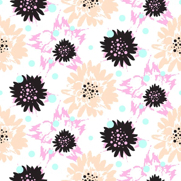 Pinceladas en negrita patrón floral sin costuras . — Vector de stock