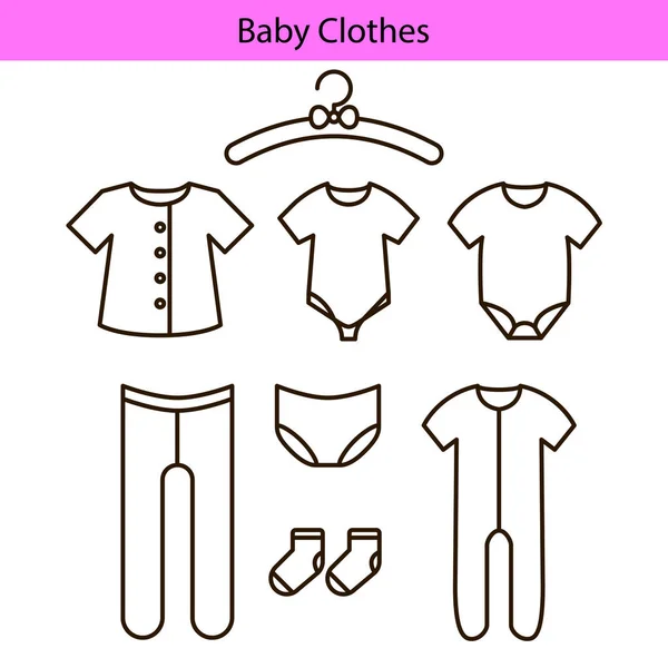 Baby clothes vector line icons. — Stock Vector