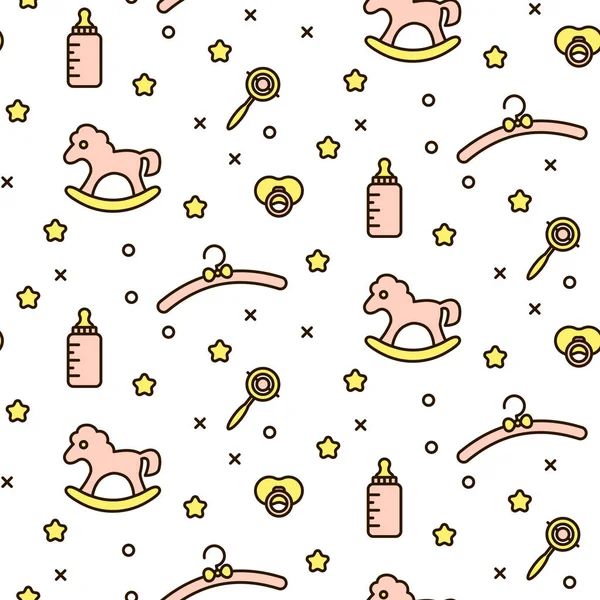 Baby cute toddler line icon vector pattern. - Stok Vektor