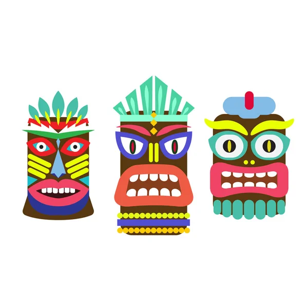 Tiki masker cartoon vector set. — Stockvector